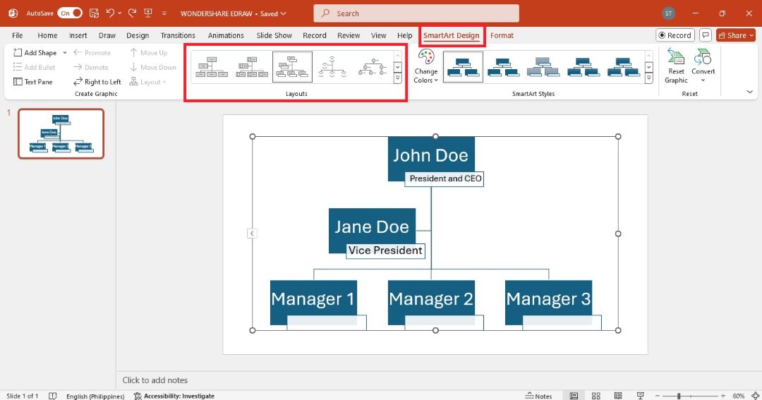 powerpoint smartart design change chart layouts