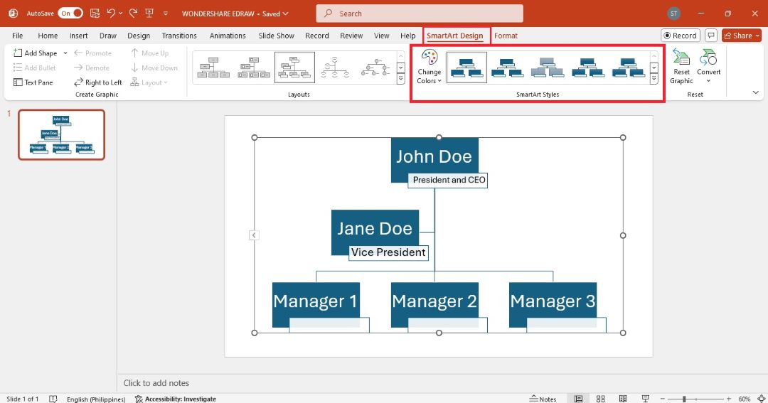 powerpoint one click change smartart styles