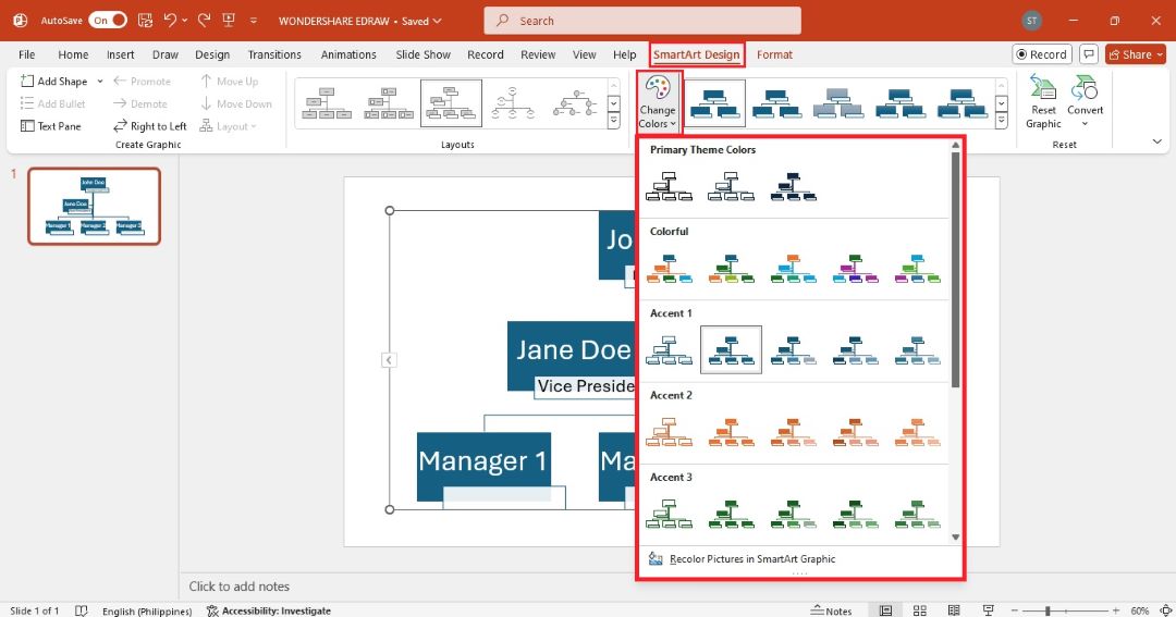 ms ppt smartart chart change colors