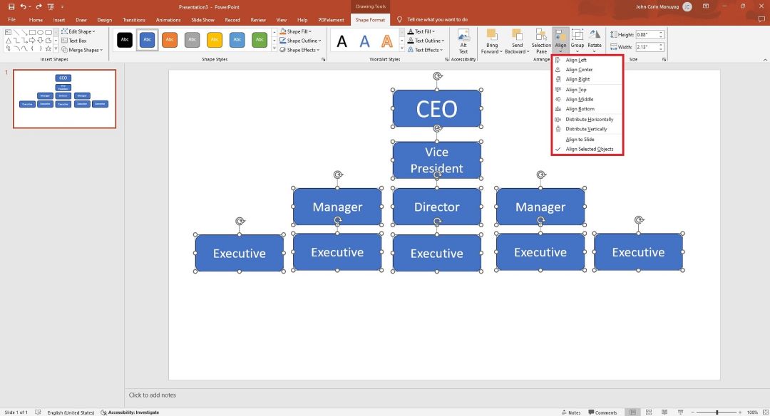 aligning powerpoint org chart