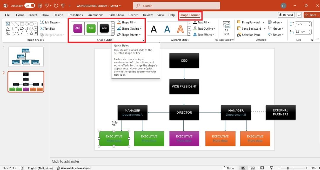 using different colors in org chart