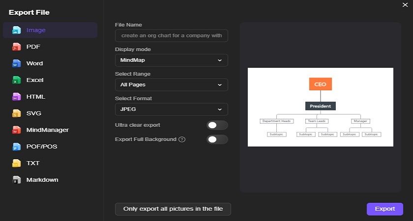 exporting ai generated org chart