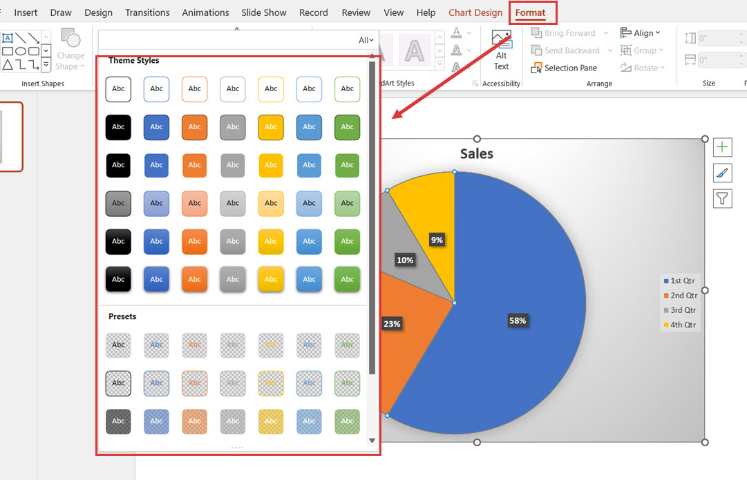 Changing color scheme of pie chart