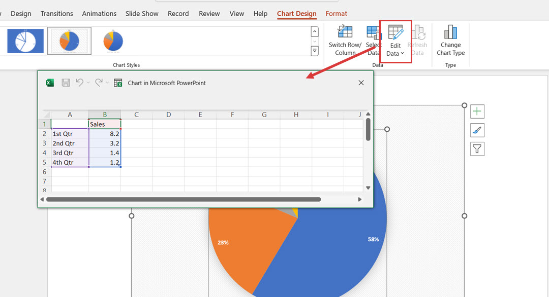 Editing the data in the pie chart 