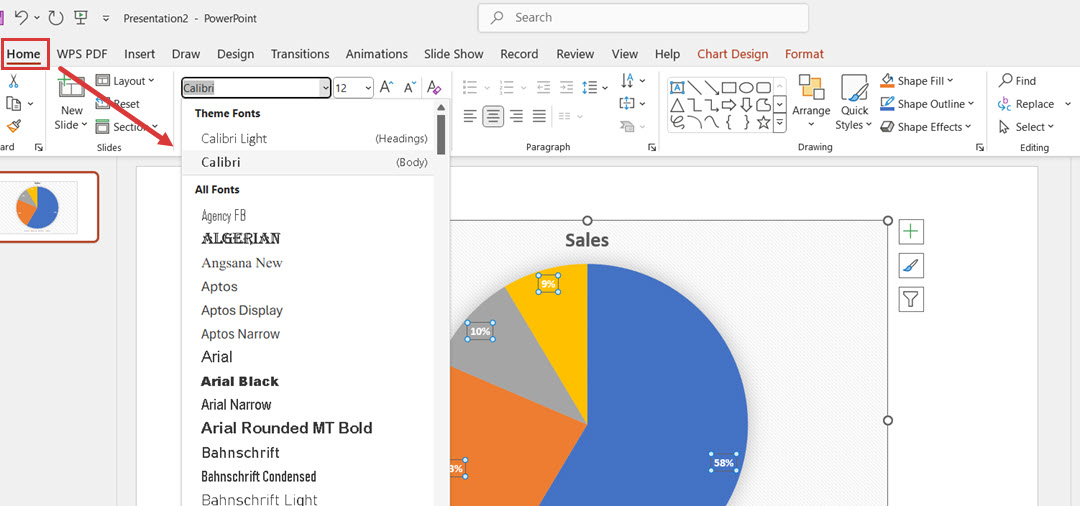 Editing the data in the pie chart 