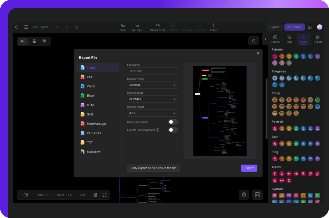 exporting the final mind map