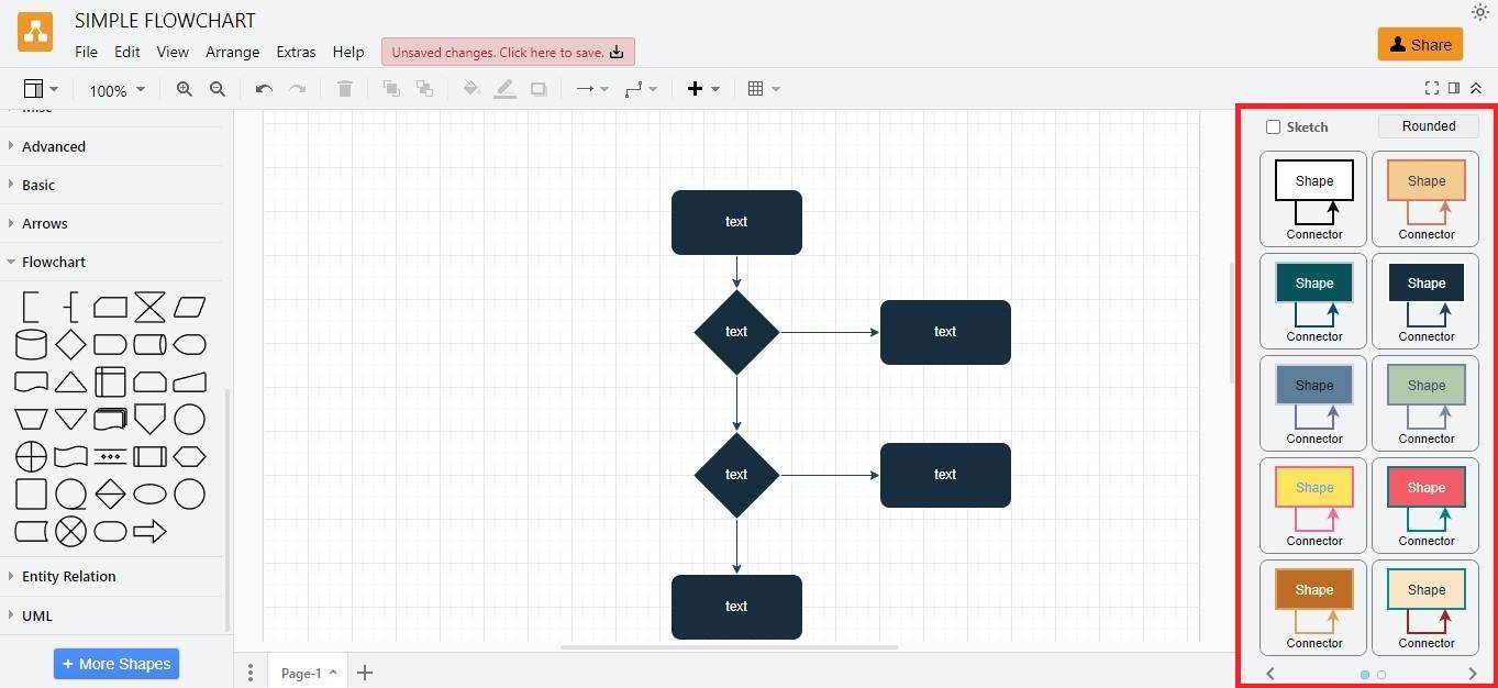 draw.io change the simple flowchart style