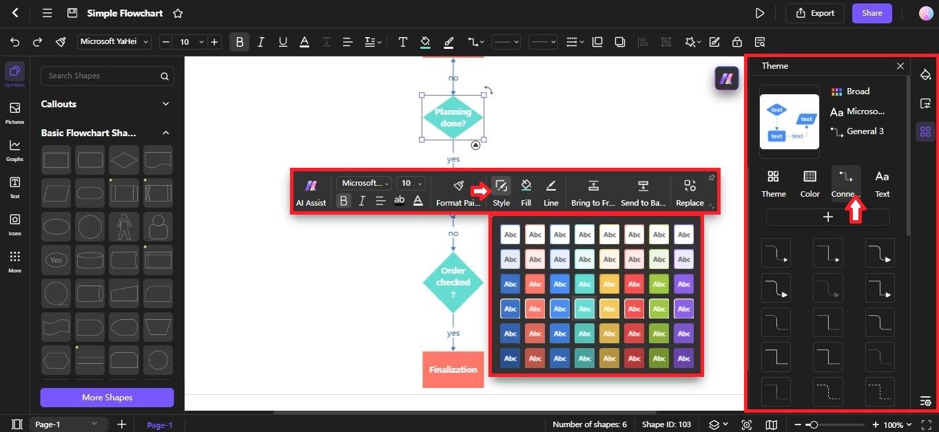 edraw.ai connect and customize flowchart shapes