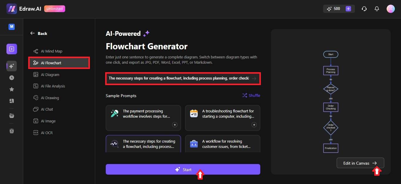 edraw.ai ai flowchart maker interface