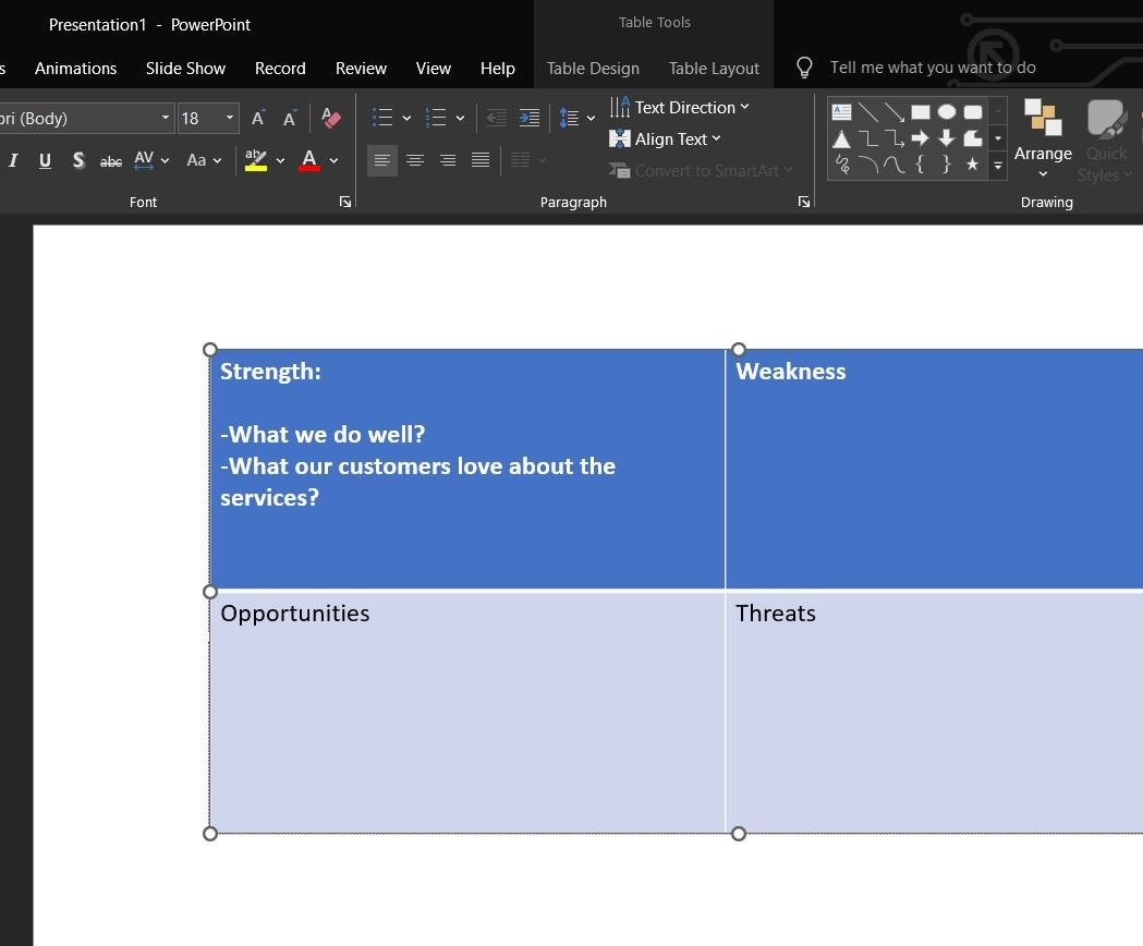 enter descriptions in the table