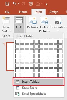 specify rows and columns of the table