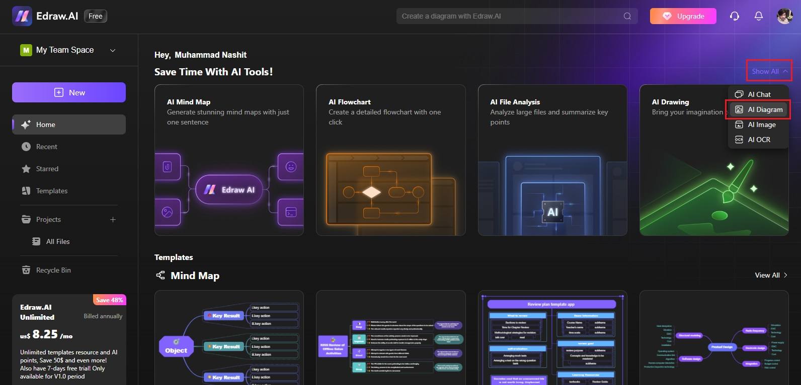 select ai diagram in edraw ai