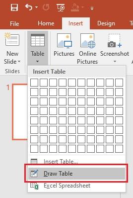 click on draw table