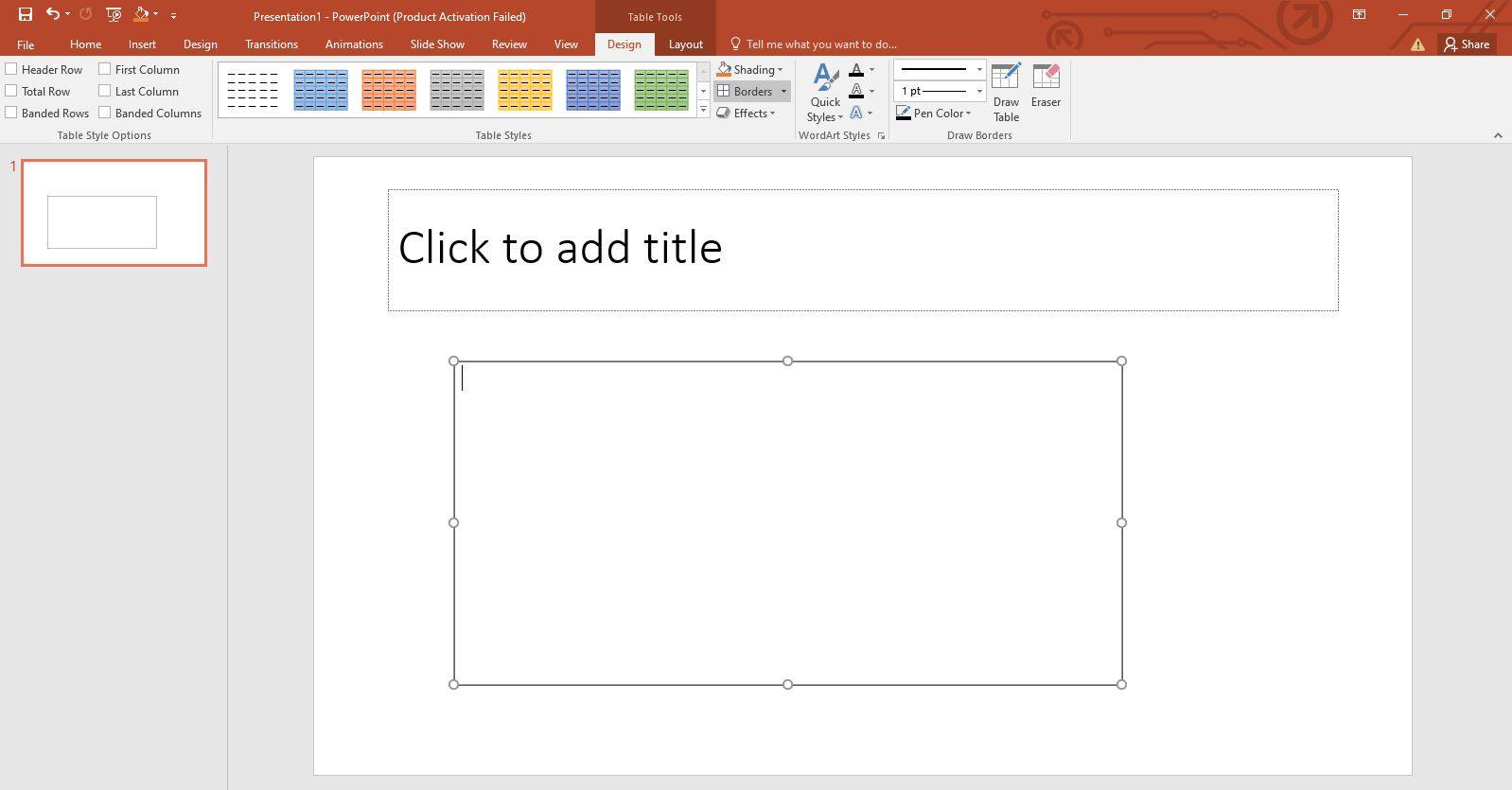 draw a single cell table