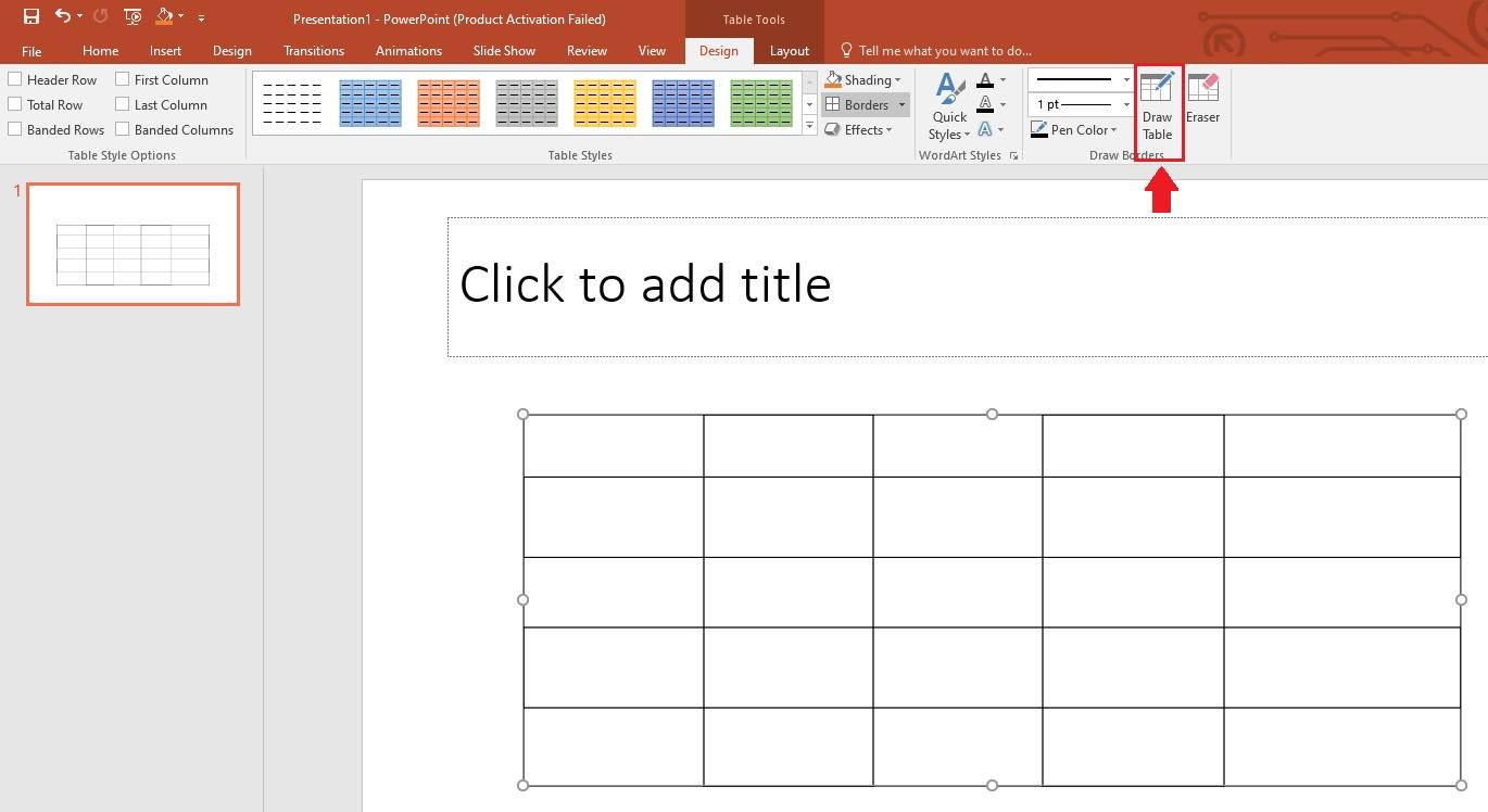 draw rows and columns of the table