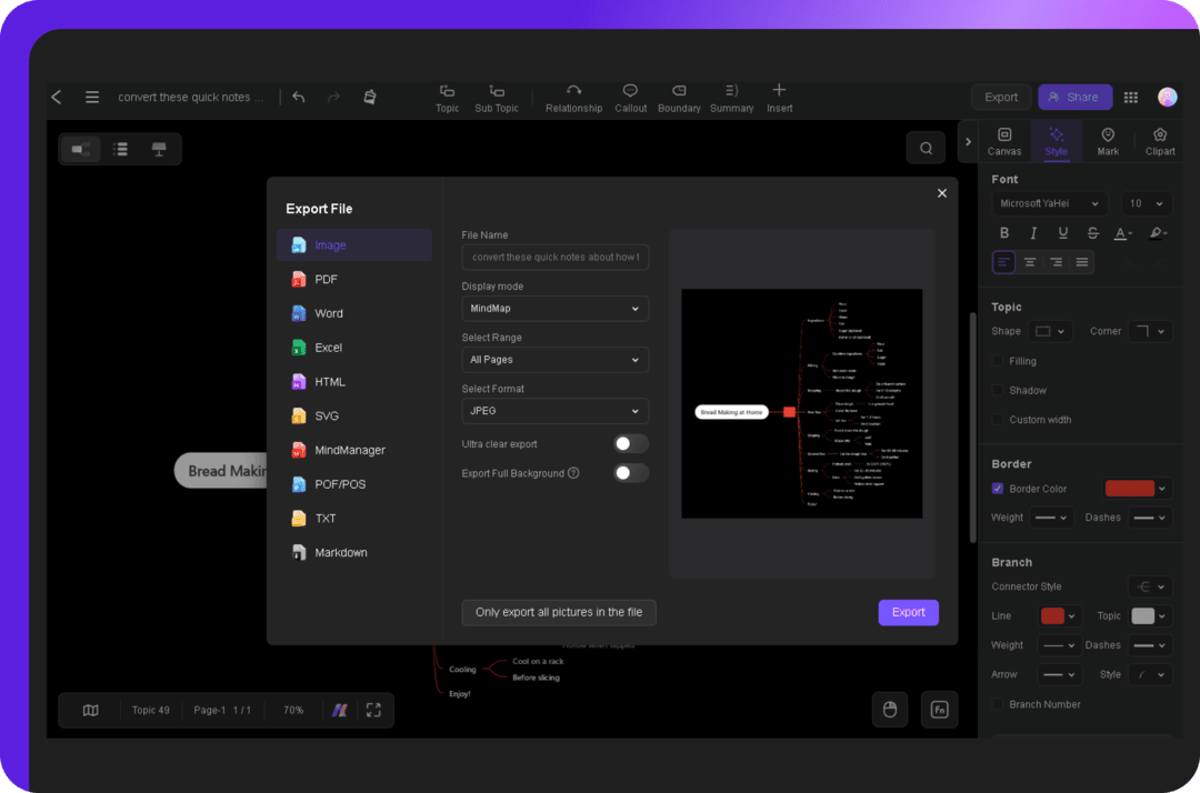 exporting the final mind map