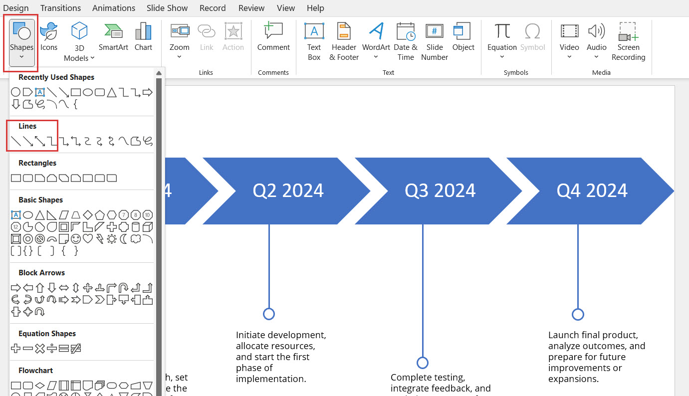 Adding line connectors on PowerPoint