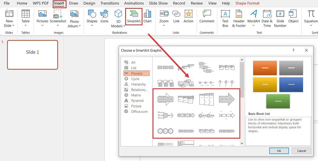 Powerpoint SmartArt for timeline creation