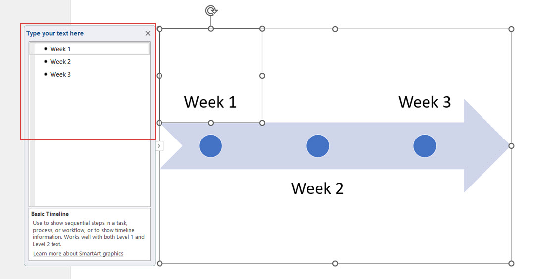 Adding text to the timeline diagram