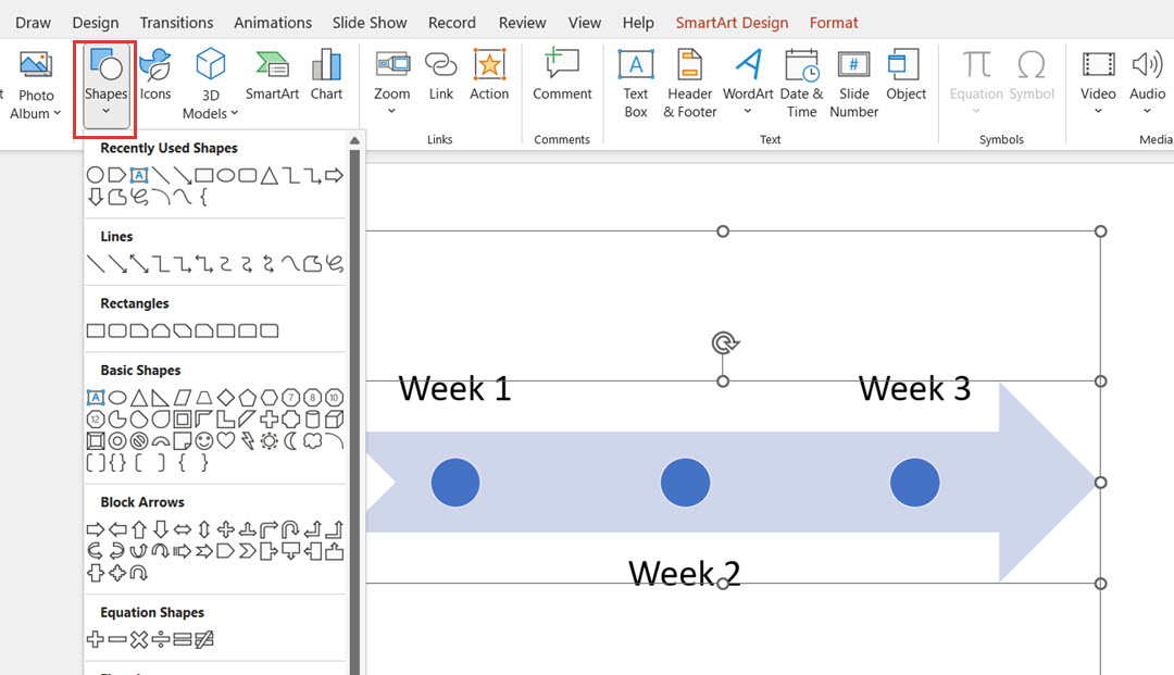 Adding new shapes to the timeline diagram