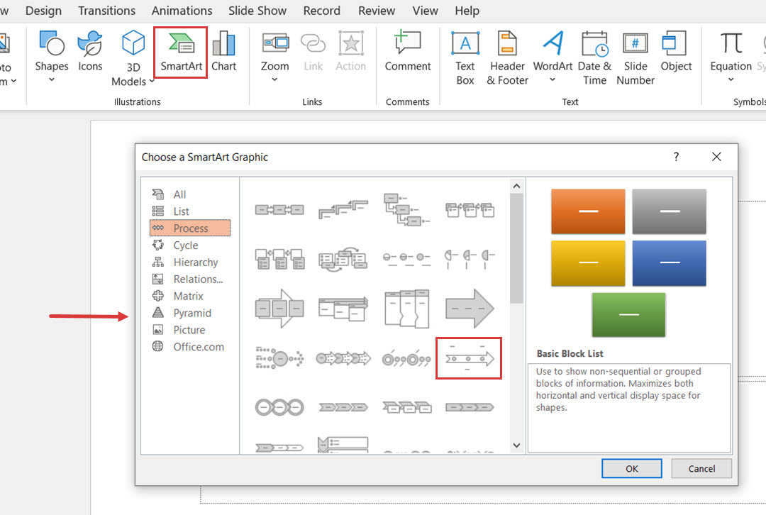 Adding basic timeline with SmartArt