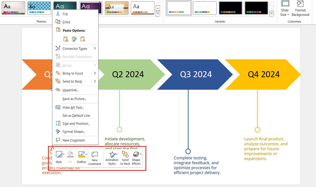 Changing colors of timeline diagram