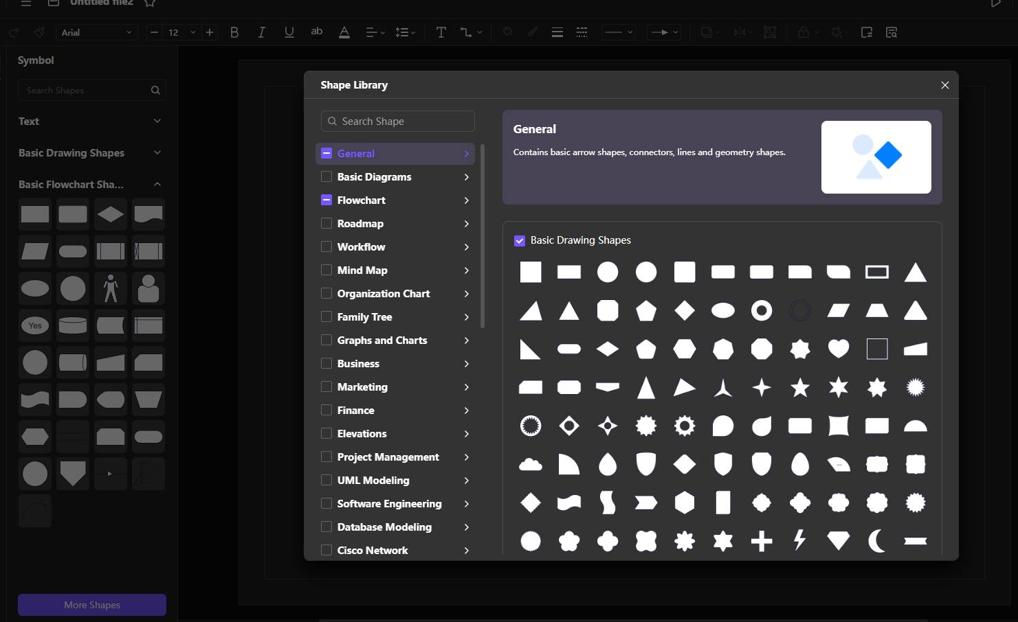 click on more shapes to open symbol library