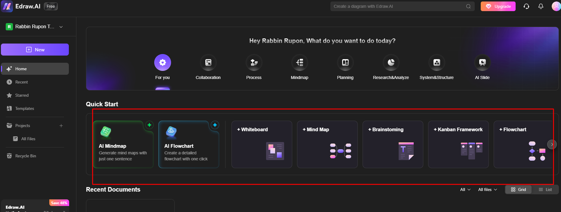 select the desired option to diagram from edraw.ai