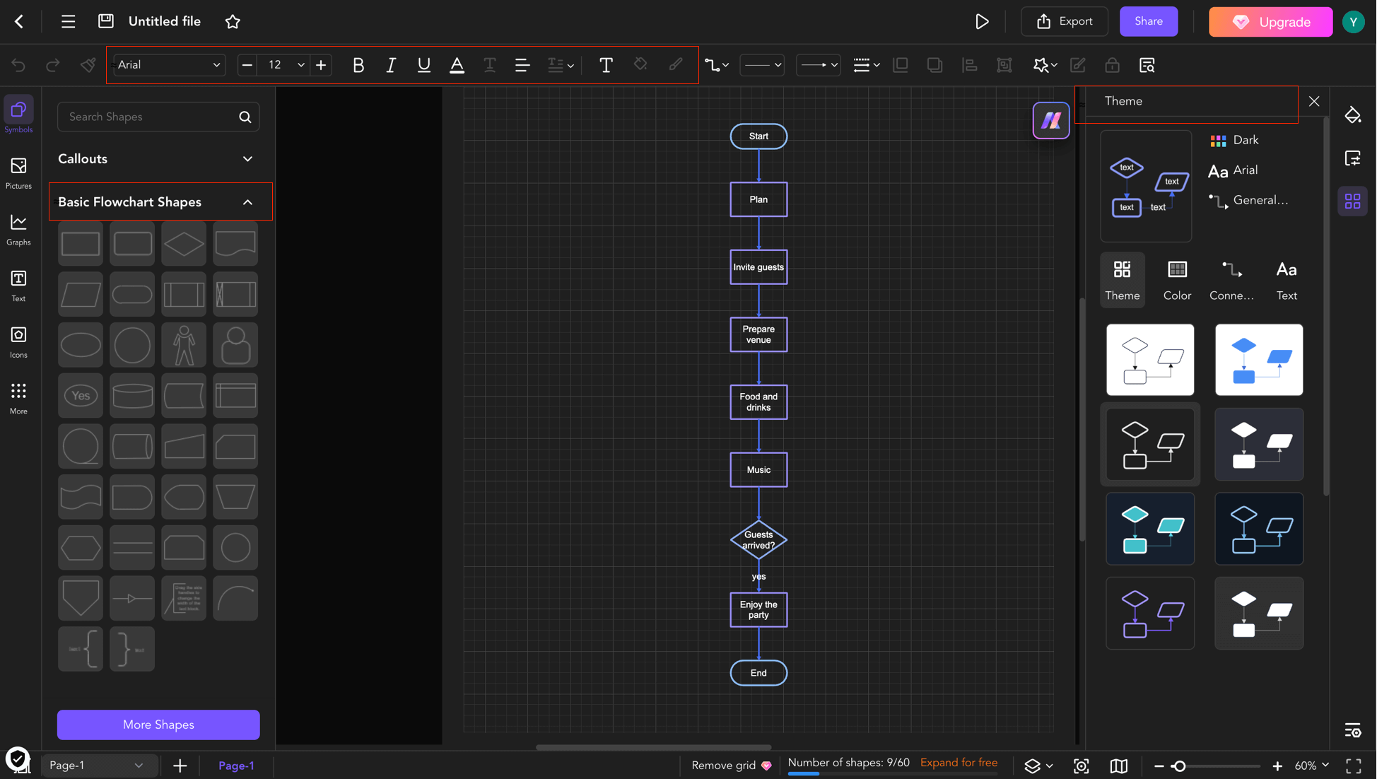 Screenshot of Edraw.ai, tailoring the flowchart to your liking