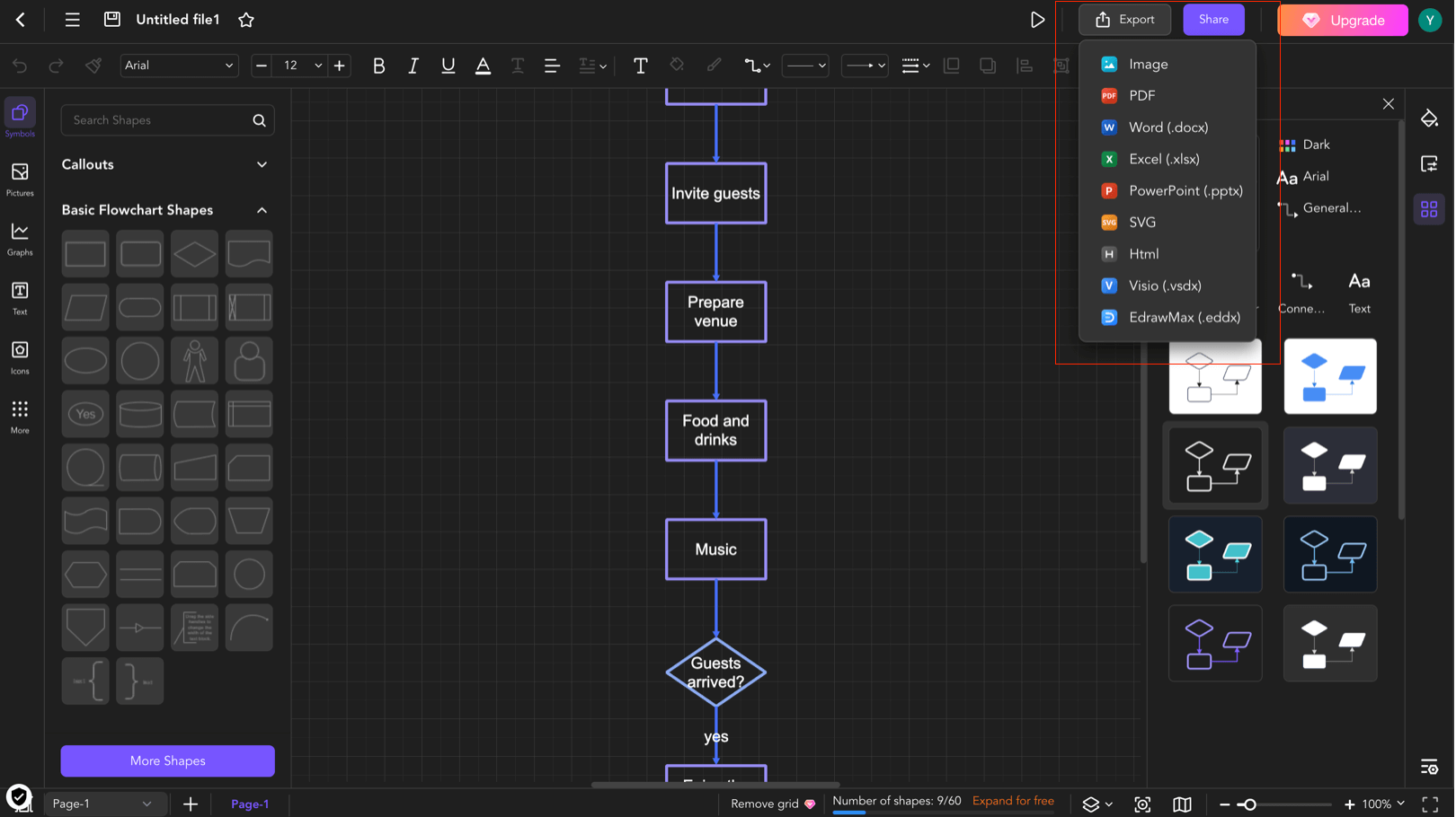 Screenshot of Edraw.ai, export the flowchart to any format you like.