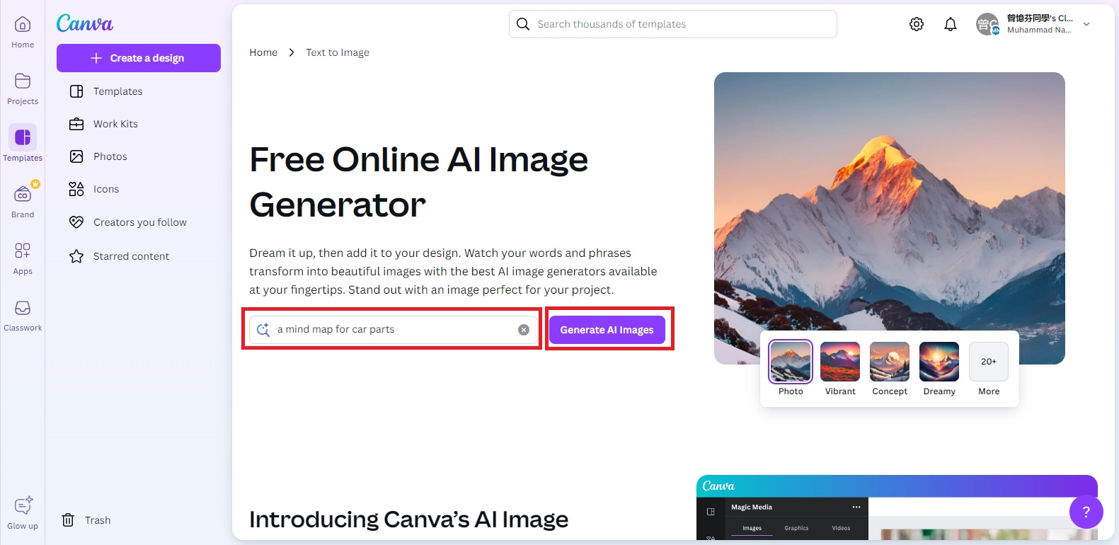 create an ai mind map in canva