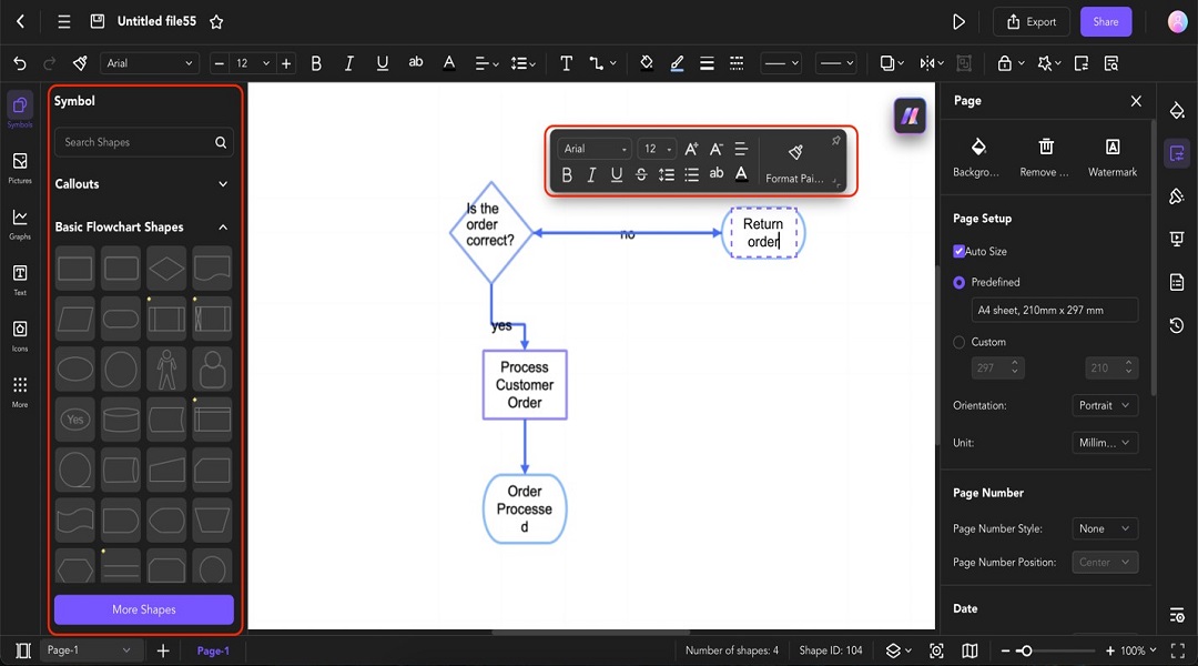 flowchart text and shapes