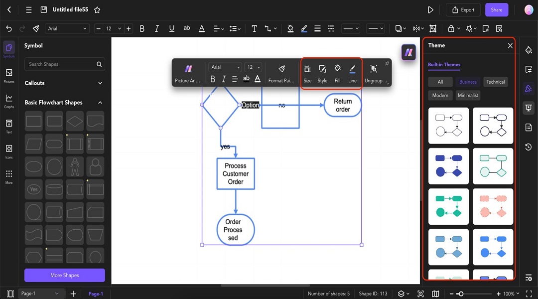 flowchart theme and customize