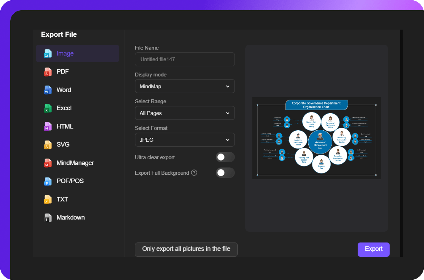 export and share the mind map