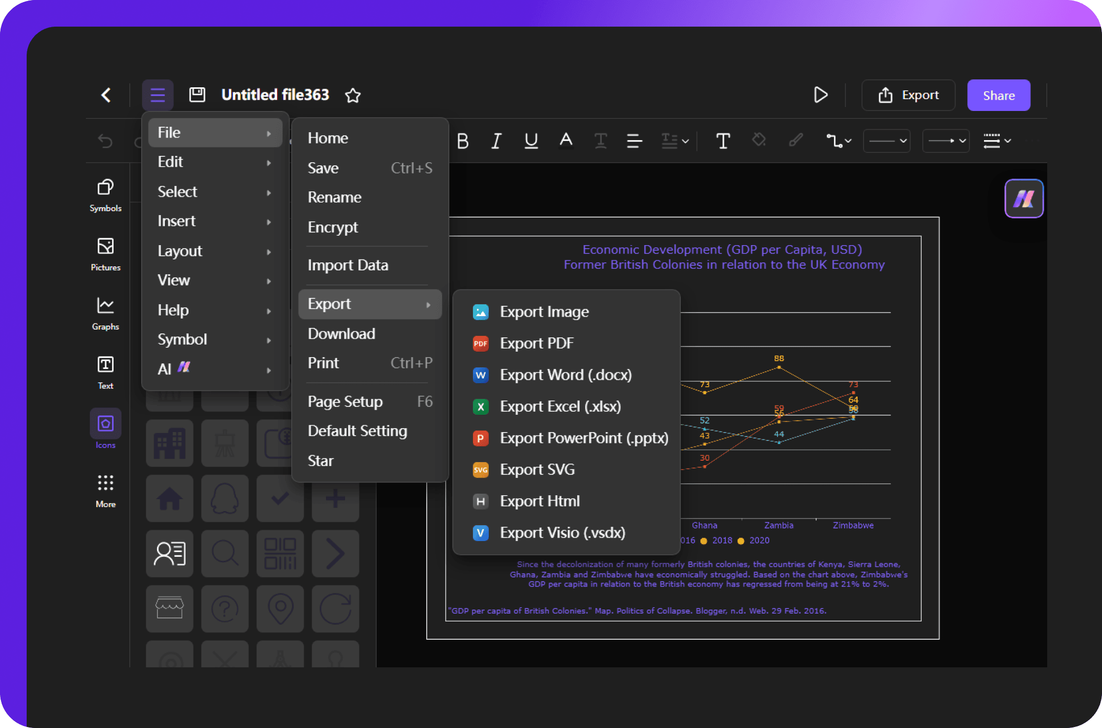 saving, exporting, and sharing