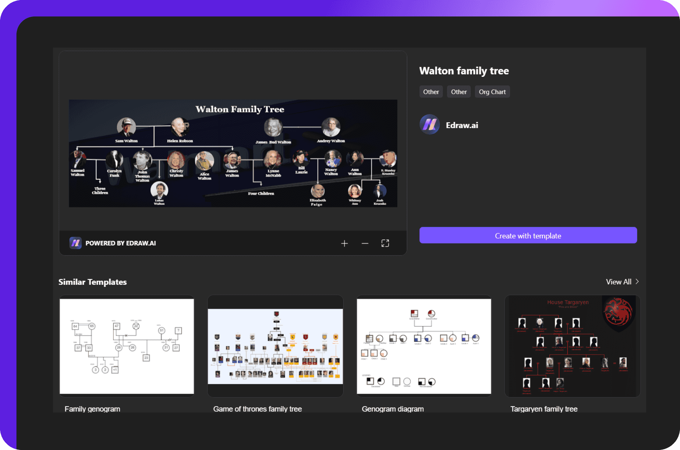 family tree template selection