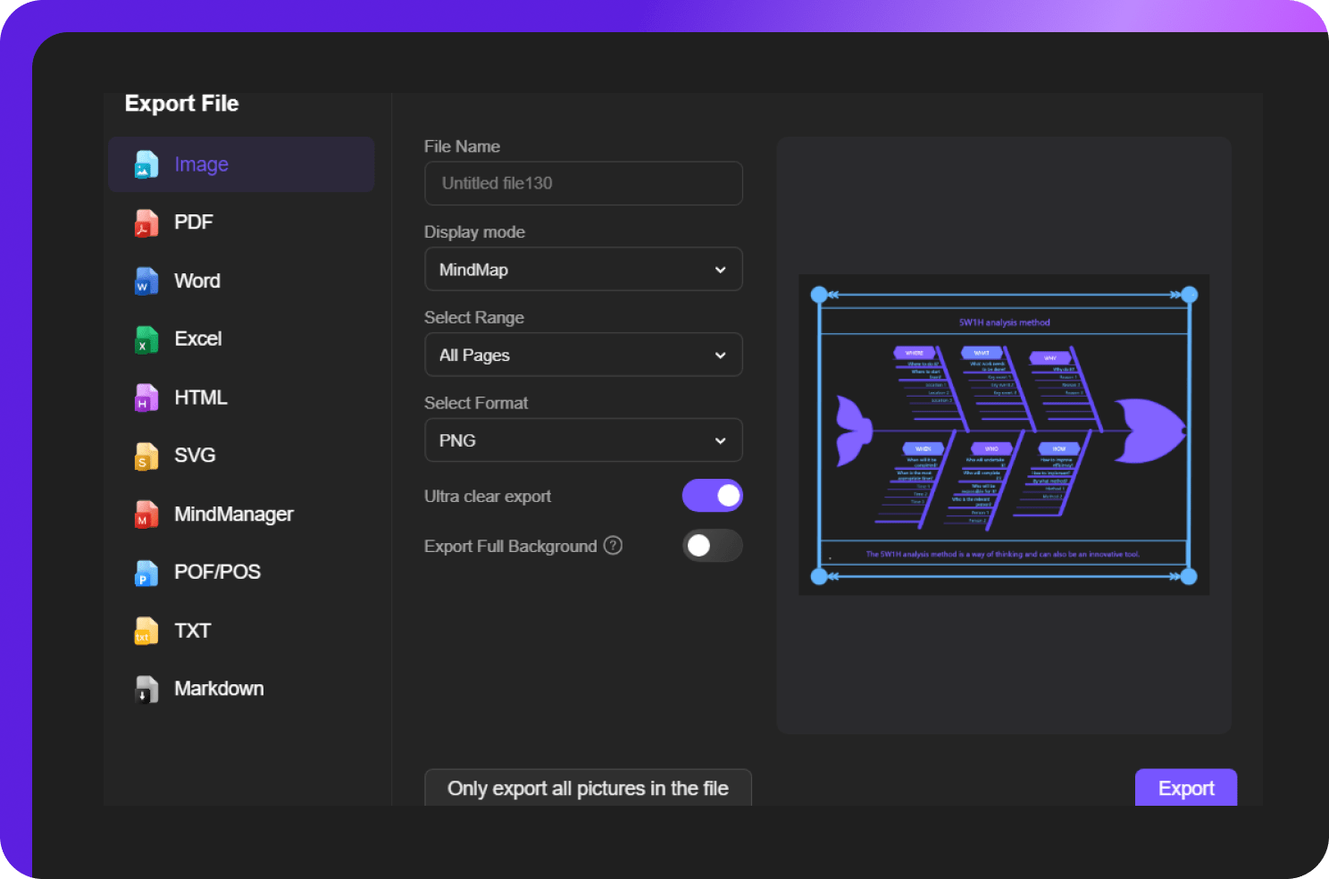 saving, exporting, and sharing options