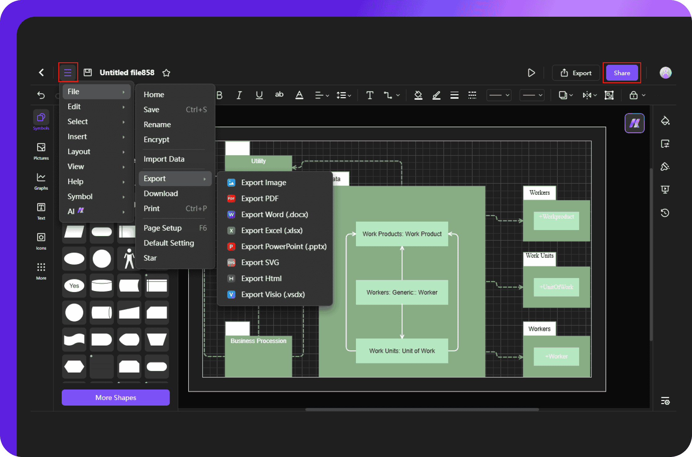 saving, exporting, and sharing