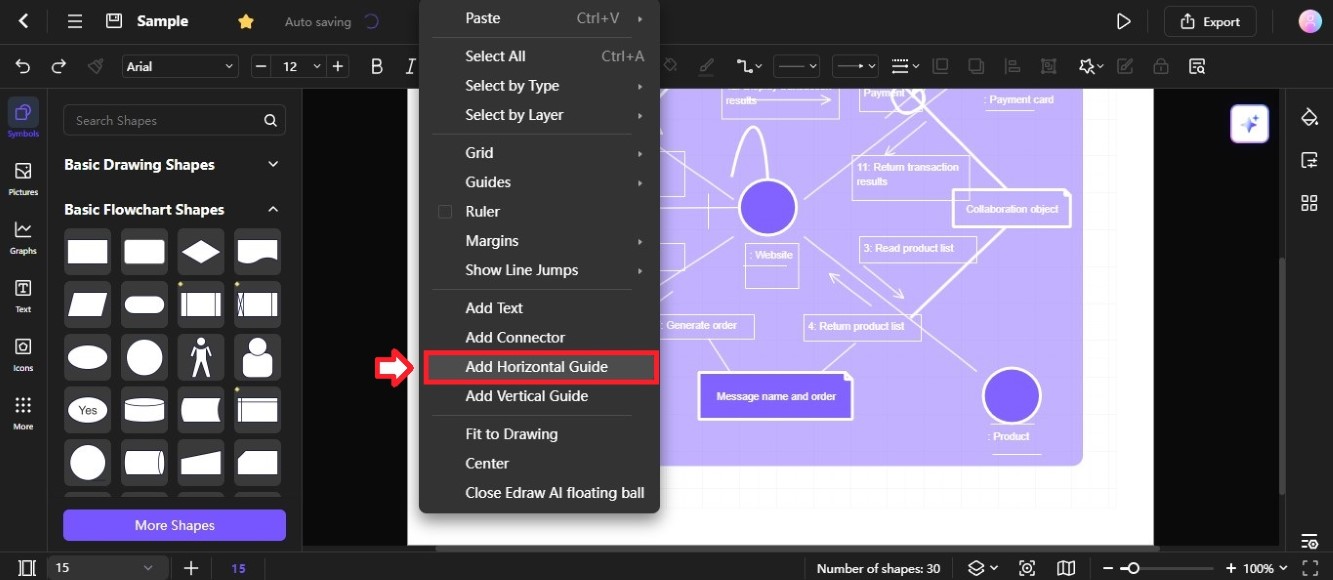 add horizontal guide in the diagram