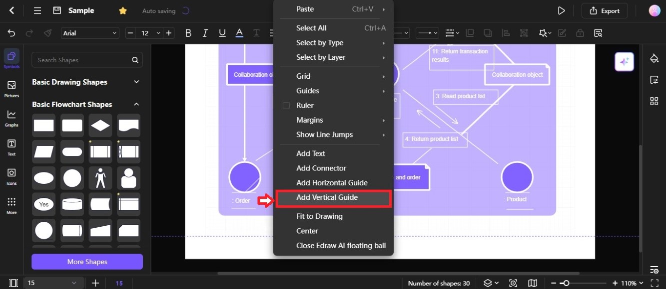 add vertical guide in the diagram