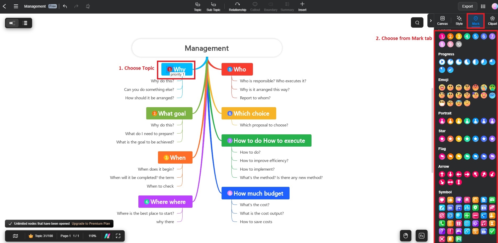 adding marks on projects