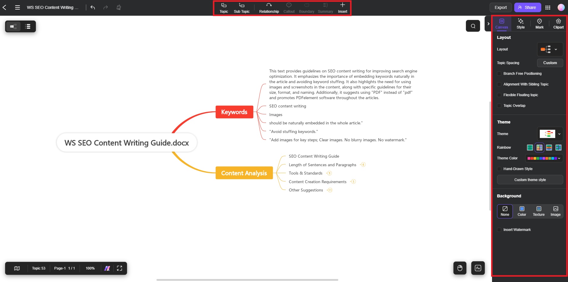 word file converted into mind map