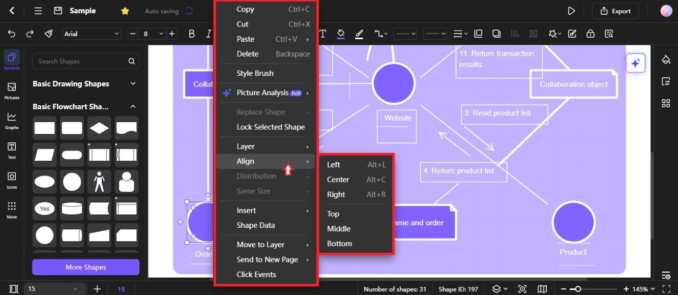 align individual shape in a diagram