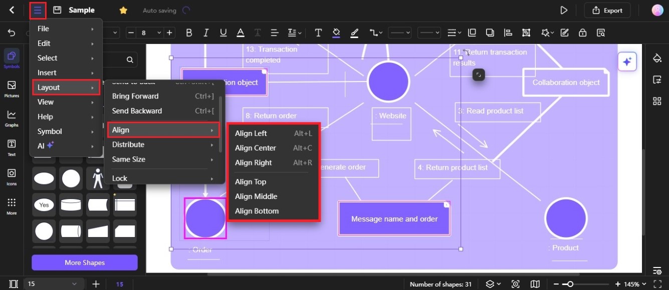 align multiple shapes in a diagram