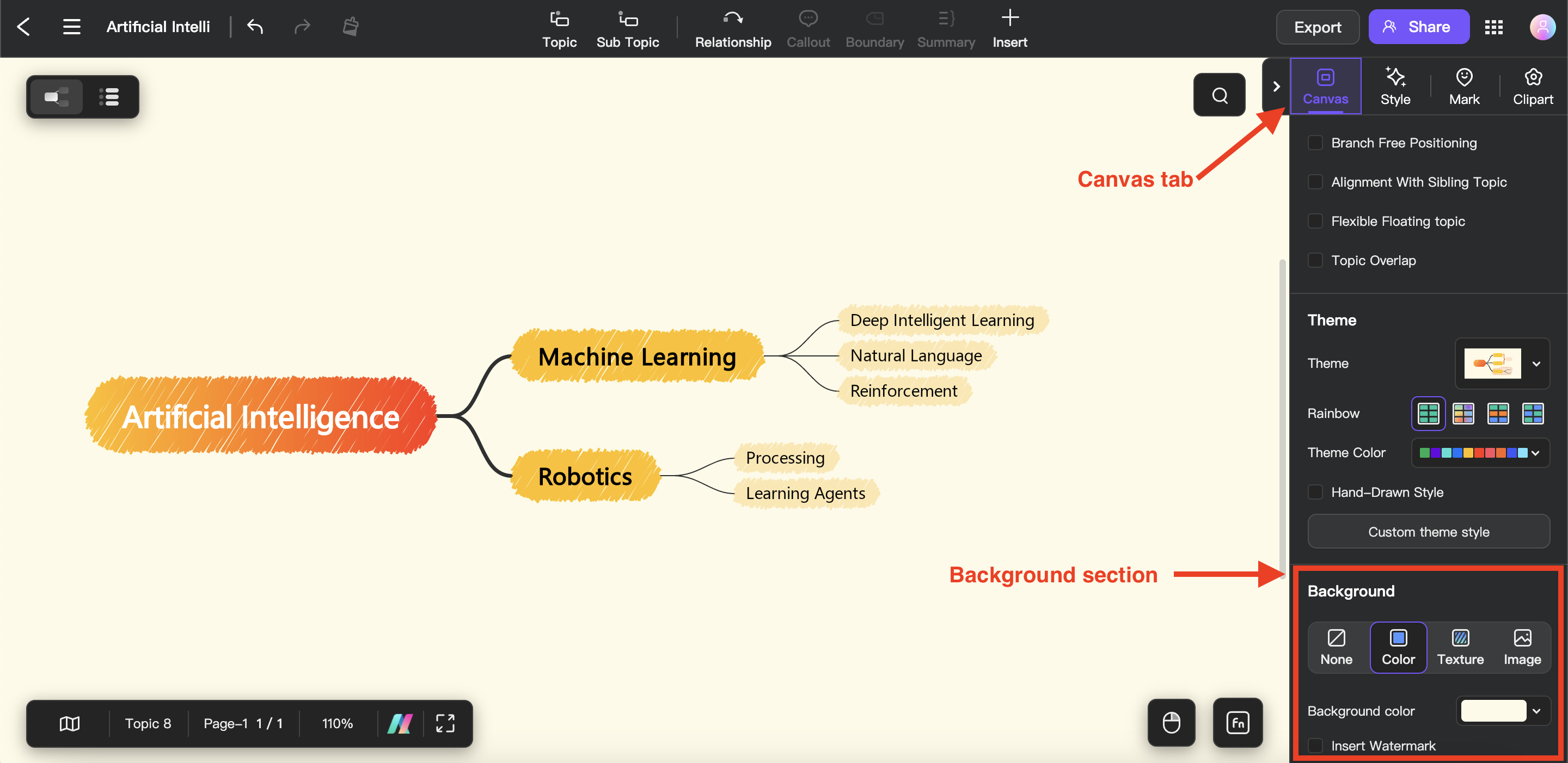 change background mind map