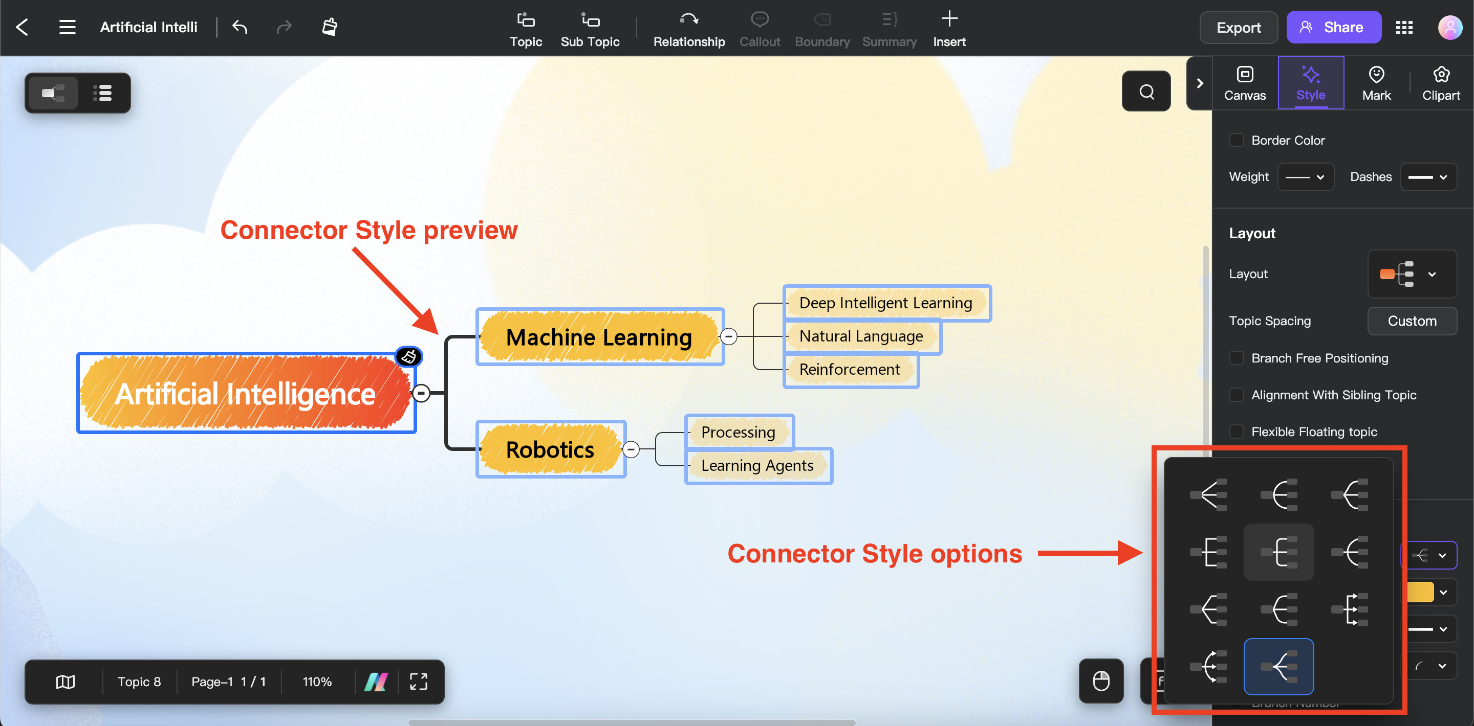  mind map connector style preview