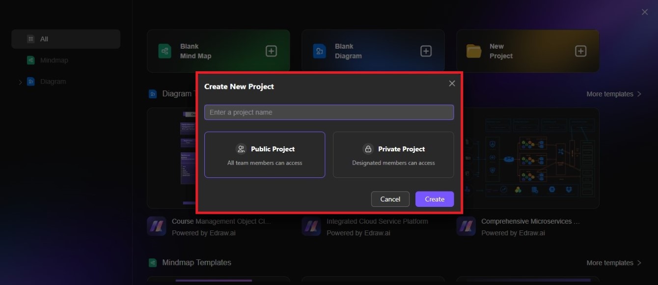 edraw ai app create new project