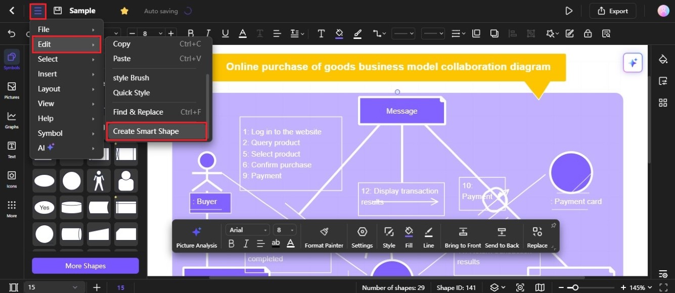 edraw.ai create smart shape on diagram