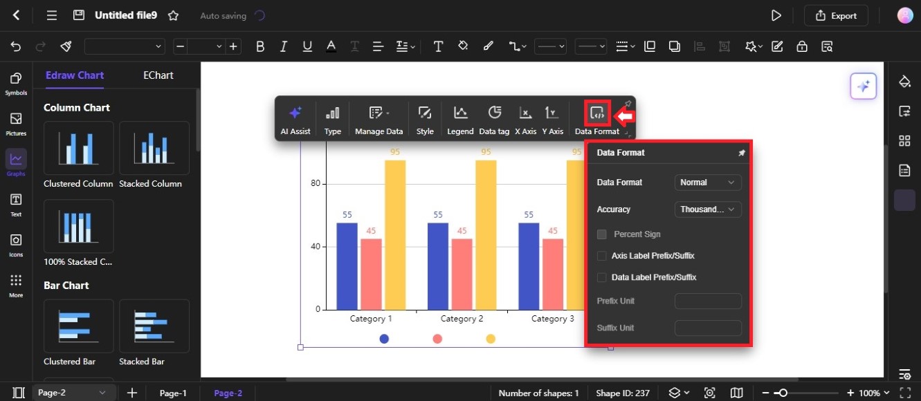 data format from toolbar for chart