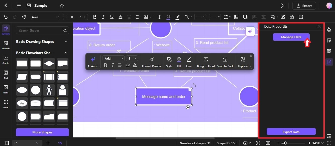 data properties right panel of diagram